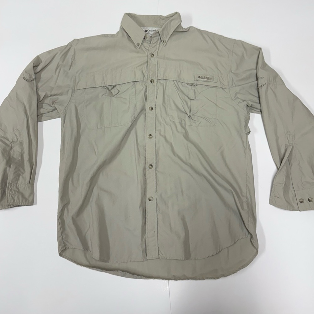 Columbia Sportswear PFG Fishing Shirt Long Sleeve Button Down Shirt MEDIUM Beige
